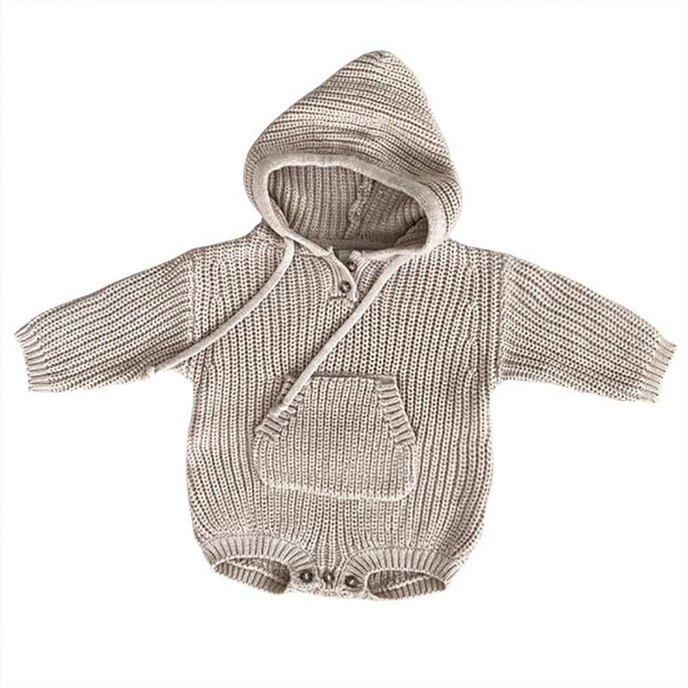 MyKids-USA® Baby Solid Color Knitted Hooded Triangle bodysuit