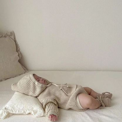 MyKids-USA® Baby Solid Color Knitted Hooded Triangle bodysuit