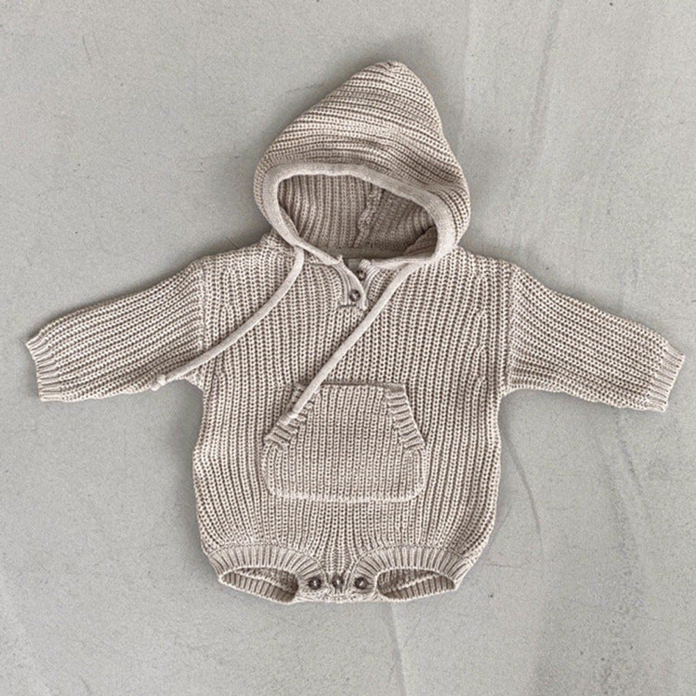 MyKids-USA® Baby Solid Color Knitted Hooded Triangle bodysuit