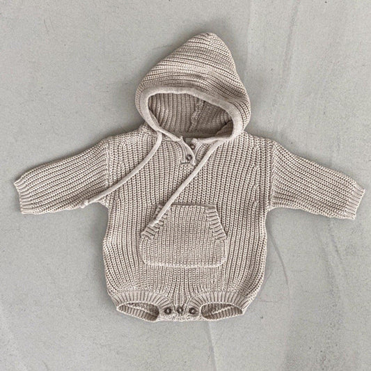 MyKids-USA® Baby Solid Color Knitted Hooded Triangle bodysuit