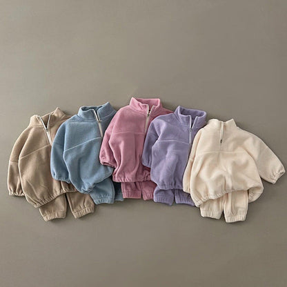 MyKids-USA® Baby Solid Color Double Sided Fleece Stand Collar Sweater Sets
