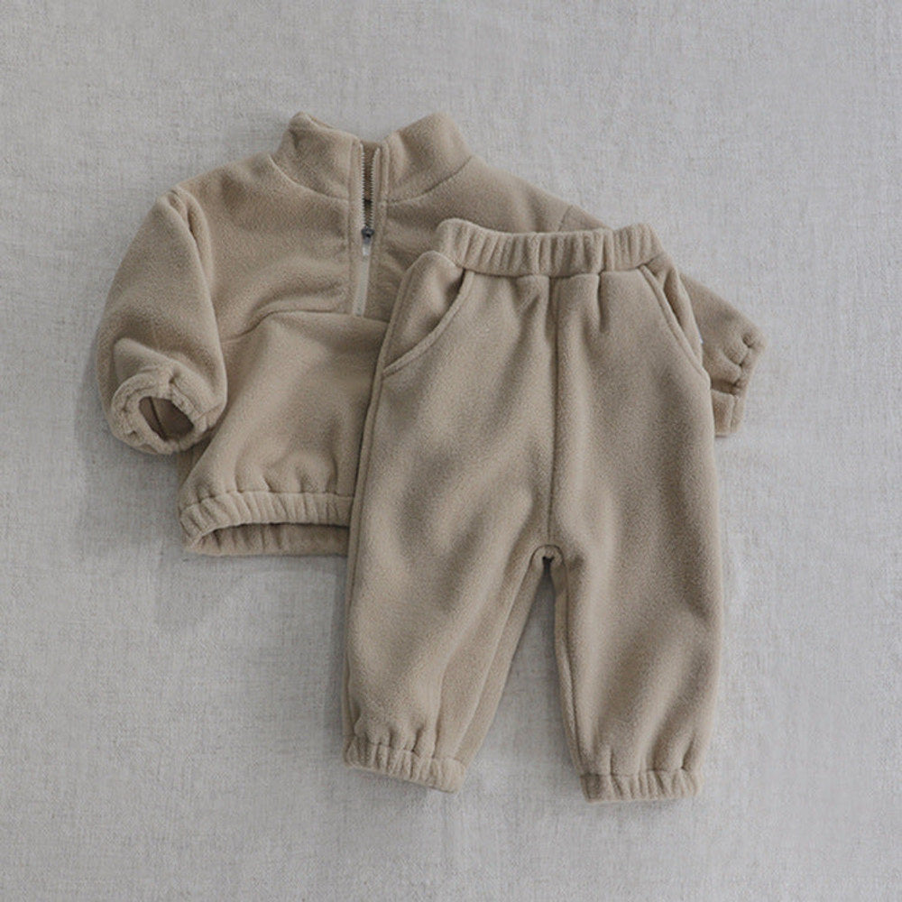 MyKids-USA® Baby Solid Color Double Sided Fleece Stand Collar Sweater Sets