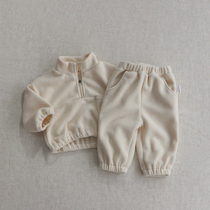 MyKids-USA® Baby Solid Color Double Sided Fleece Stand Collar Sweater Sets