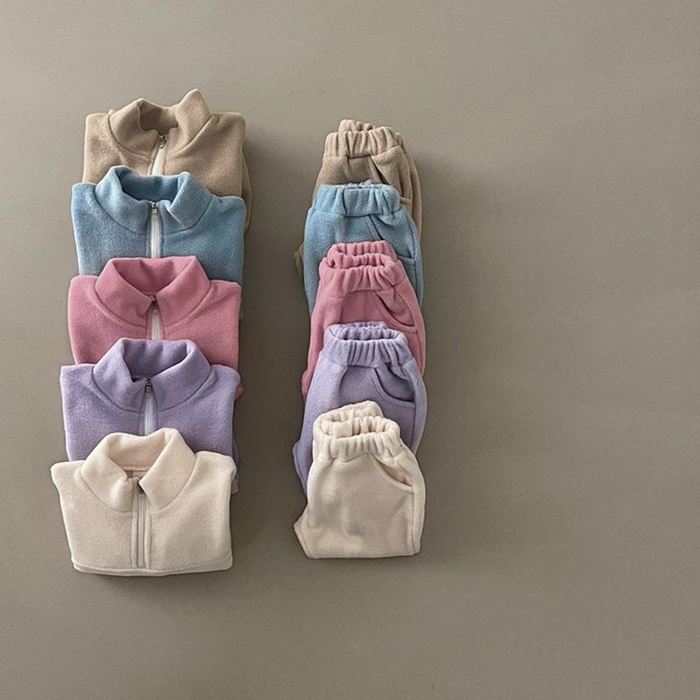 MyKids-USA® Baby Solid Color Double Sided Fleece Stand Collar Sweater Sets