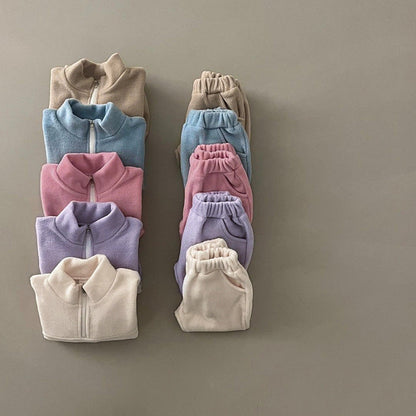 MyKids-USA® Baby Solid Color Double Sided Fleece Stand Collar Sweater Sets