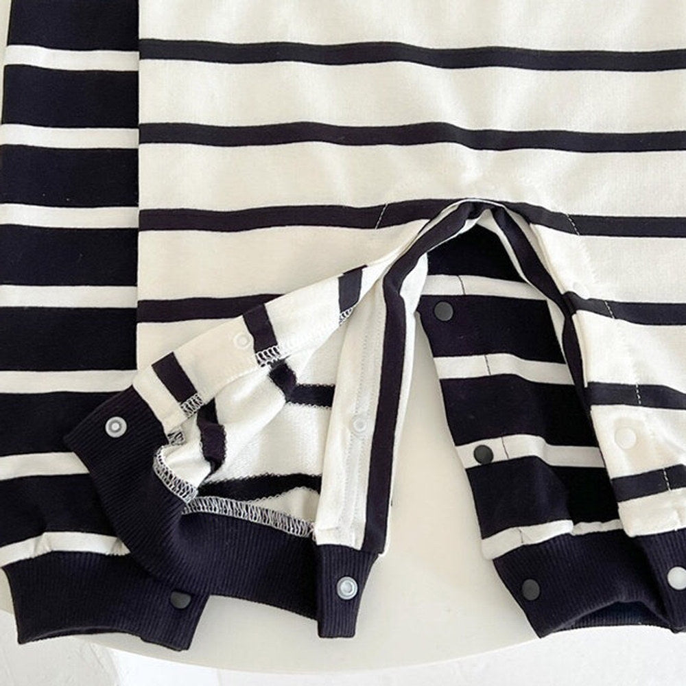 MyKids-USA® Baby Cartoon Bear Print & Striped Pattern Polo Neck Long Sleeve Romper
