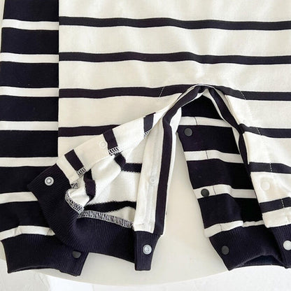 MyKids-USA® Baby Cartoon Bear Print & Striped Pattern Polo Neck Long Sleeve Romper