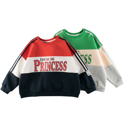 MyKids-USA® Children Slogan Pattern Color Contrast Design Velvet Hoodies