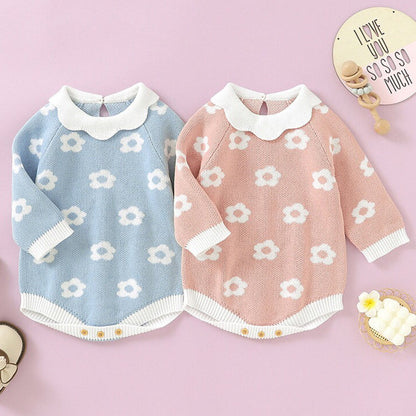 MyKids-USA® Baby Girl Floral Pattern Big Ruffle Collar Knit Cute bodysuit