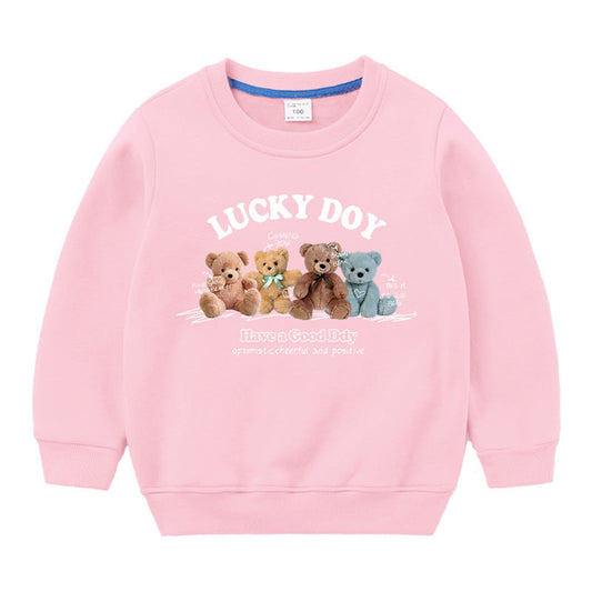 Baby Cute Bear Pattern Crewneck Cotton Hoodies In Autumn
