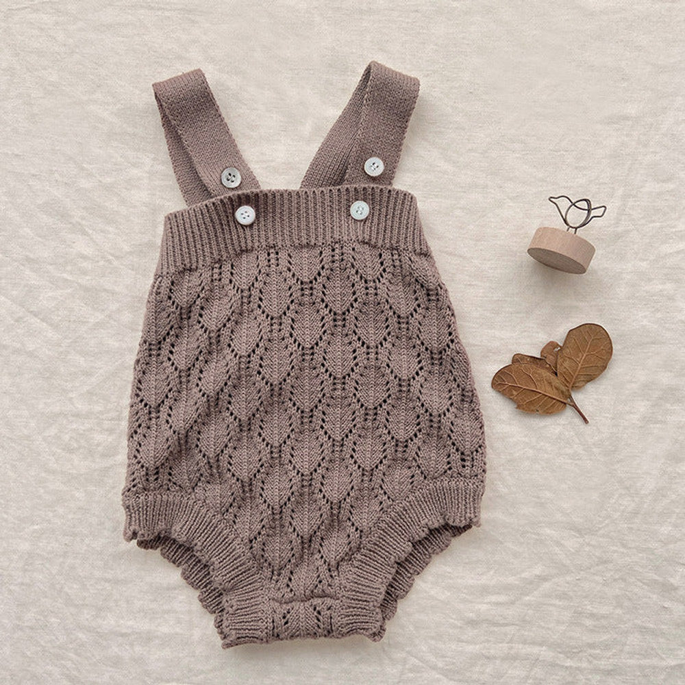 MyKids-USA® Baby Solid Color Hollow Carved Design Knit Sleeveless bodysuit (Without Hat)