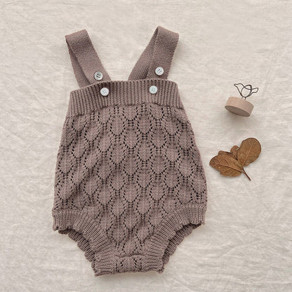 MyKids-USA® Baby Solid Color Hollow Carved Design Knit Sleeveless bodysuit (Without Hat)