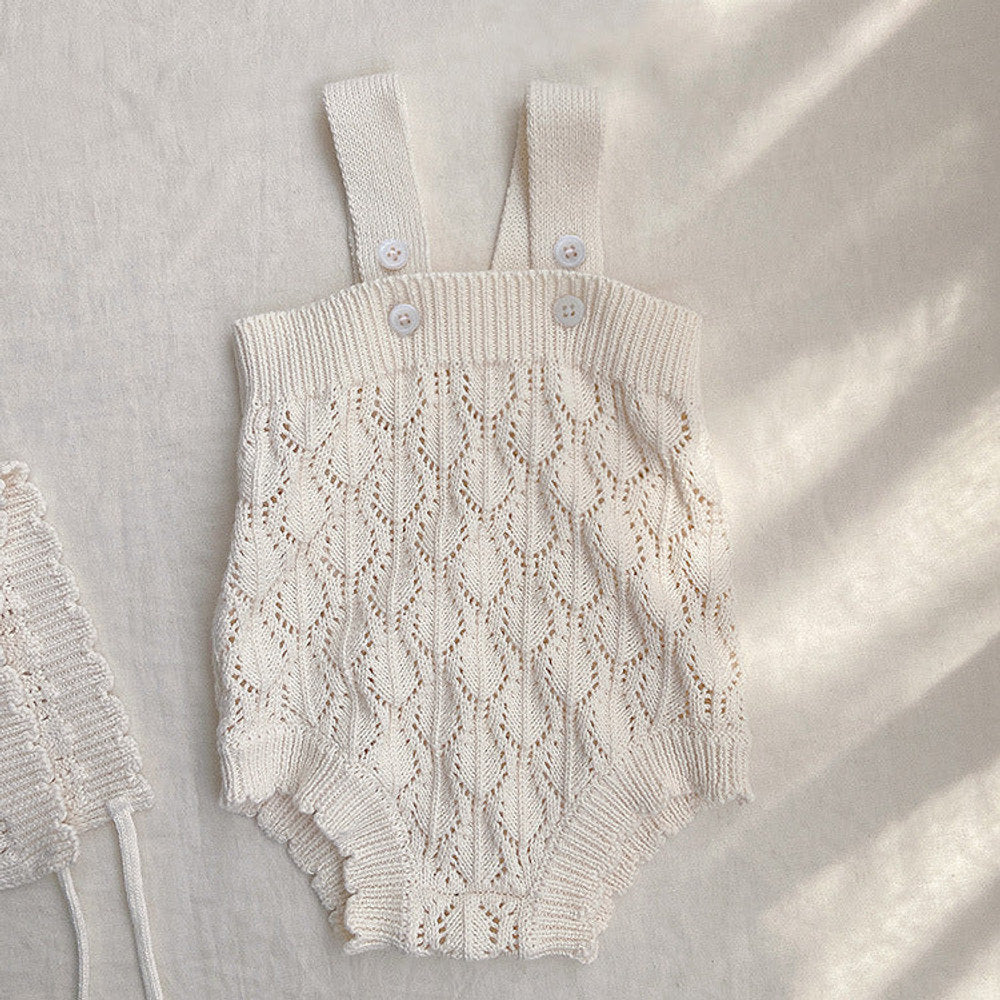 MyKids-USA® Baby Solid Color Hollow Carved Design Knit Sleeveless bodysuit (Without Hat)