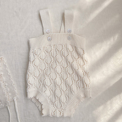 MyKids-USA® Baby Solid Color Hollow Carved Design Knit Sleeveless bodysuit (Without Hat)