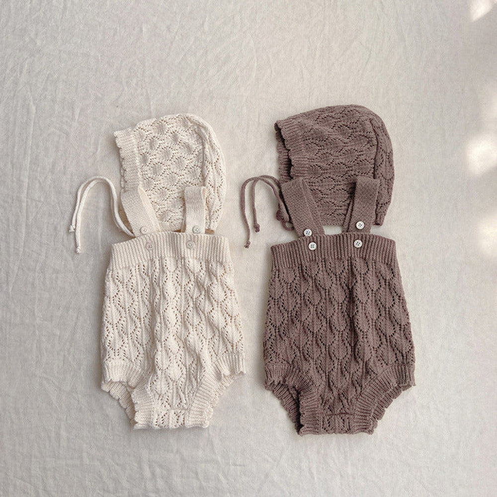 MyKids-USA® Baby Solid Color Hollow Carved Design Knit Sleeveless bodysuit (Without Hat)