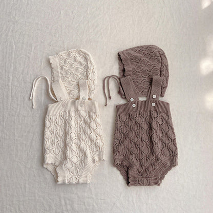MyKids-USA® Baby Solid Color Hollow Carved Design Knit Sleeveless bodysuit (Without Hat)