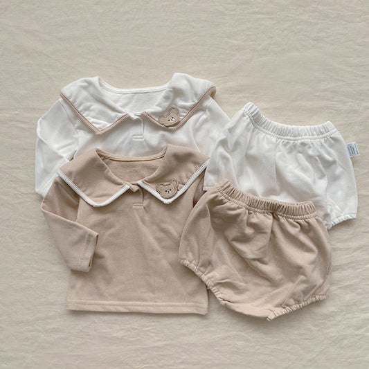 Baby Girl Bear Patched Pattern College Style bodysuit & Sets