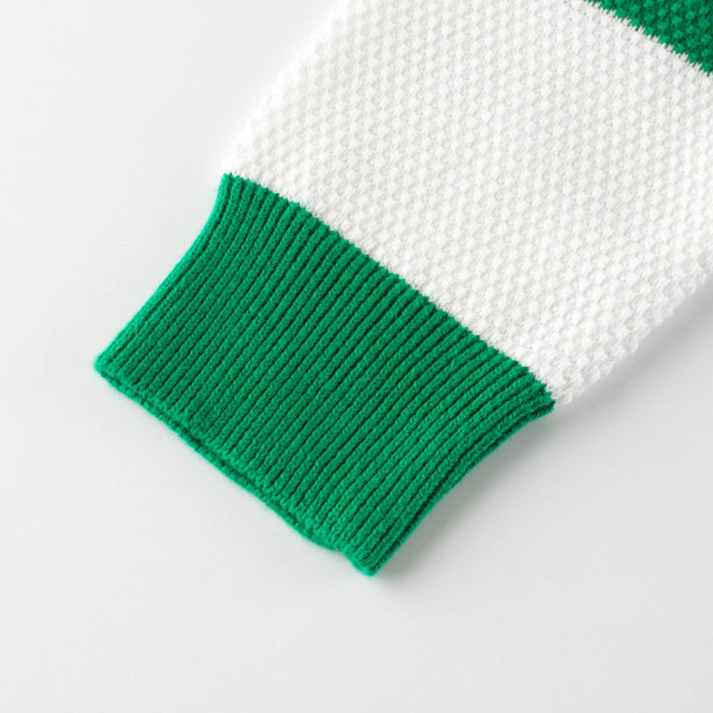 MyKids-USA® Children Green Striped Graphic Korean Style Pullover Knitwear Sweater