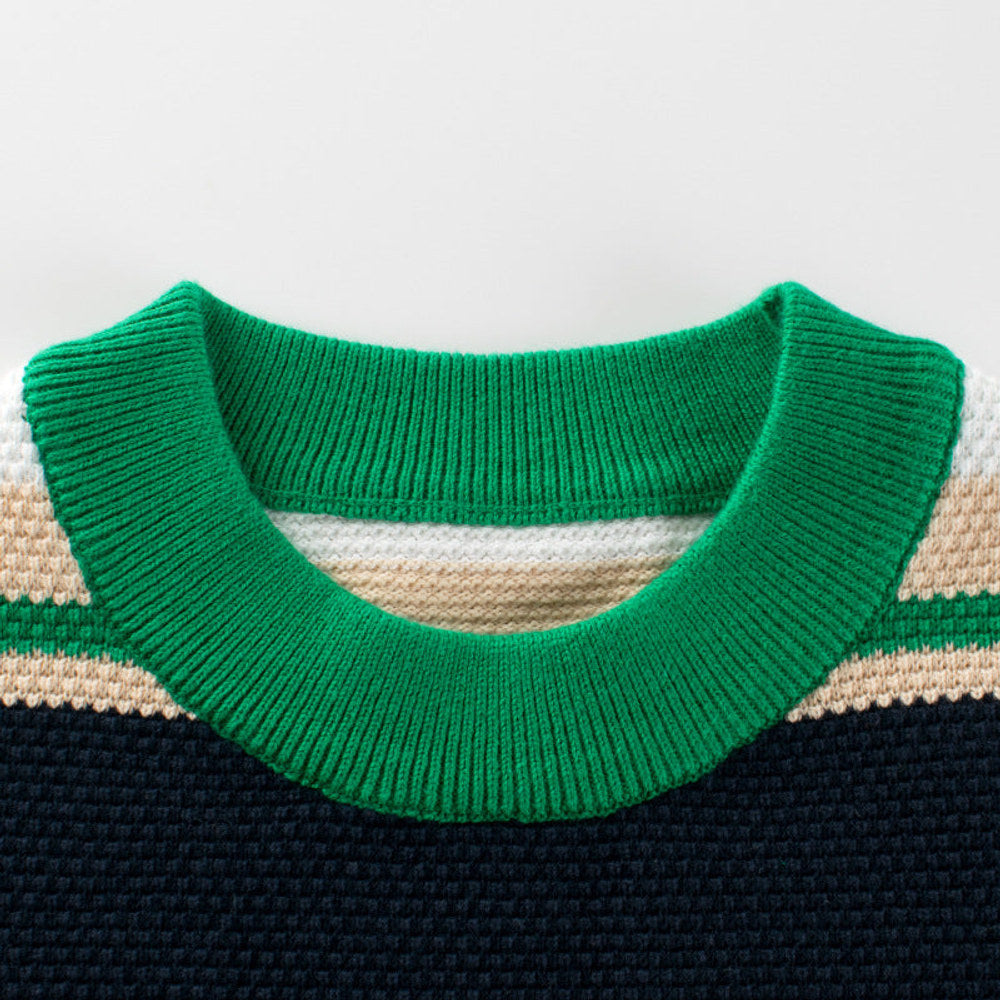 MyKids-USA® Children Green Striped Graphic Korean Style Pullover Knitwear Sweater