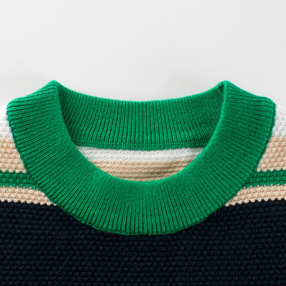 MyKids-USA® Children Green Striped Graphic Korean Style Pullover Knitwear Sweater