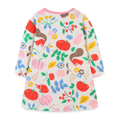 MyKids-USA® Baby Girl All Over Print Pattern O-Neck Pullover Princess Dress