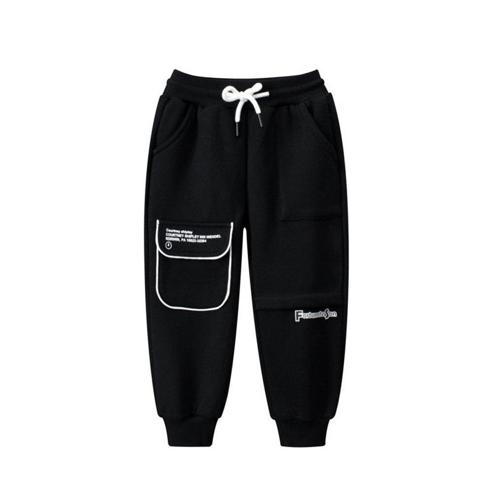 MyKids-USA® Baby Girl Letter Graphic Solid Color Fleece Trousers