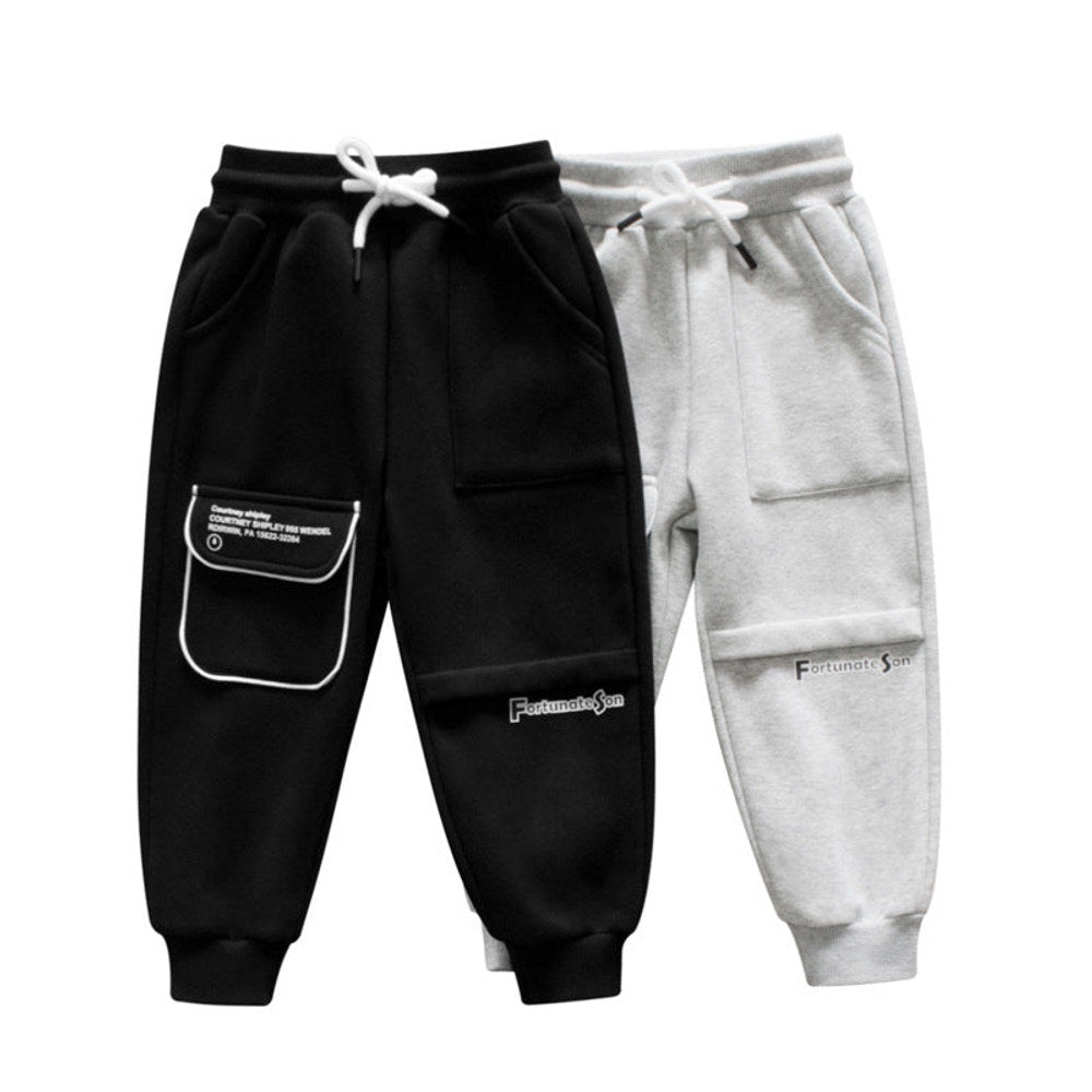MyKids-USA® Baby Girl Letter Graphic Solid Color Fleece Trousers