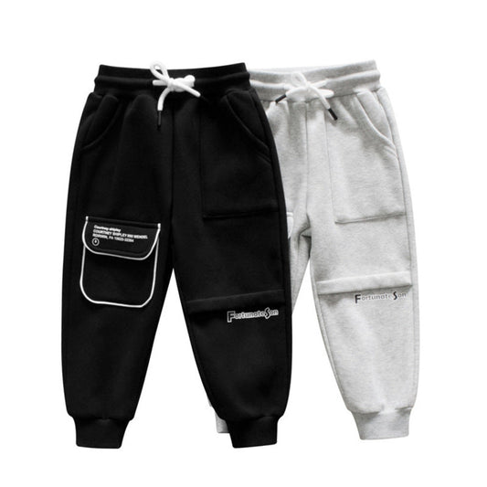 MyKids-USA® Baby Girl Letter Graphic Solid Color Fleece Trousers