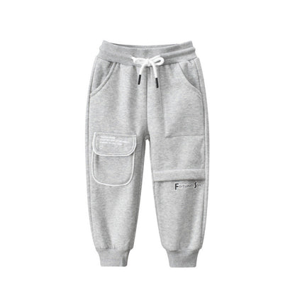 MyKids-USA® Baby Girl Letter Graphic Solid Color Fleece Trousers