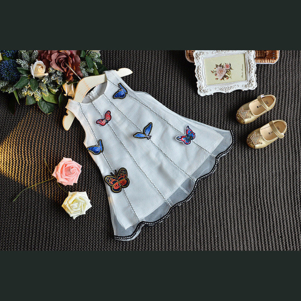 MyKids-USA® Baby Girl Dimensional Butterfly Embroidery Lace Patchwork Sleeveless Dress