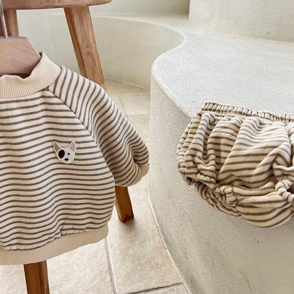 MyKids-USA® Baby Striped Pattern Hoodies Combo Triangle Shorts Sets