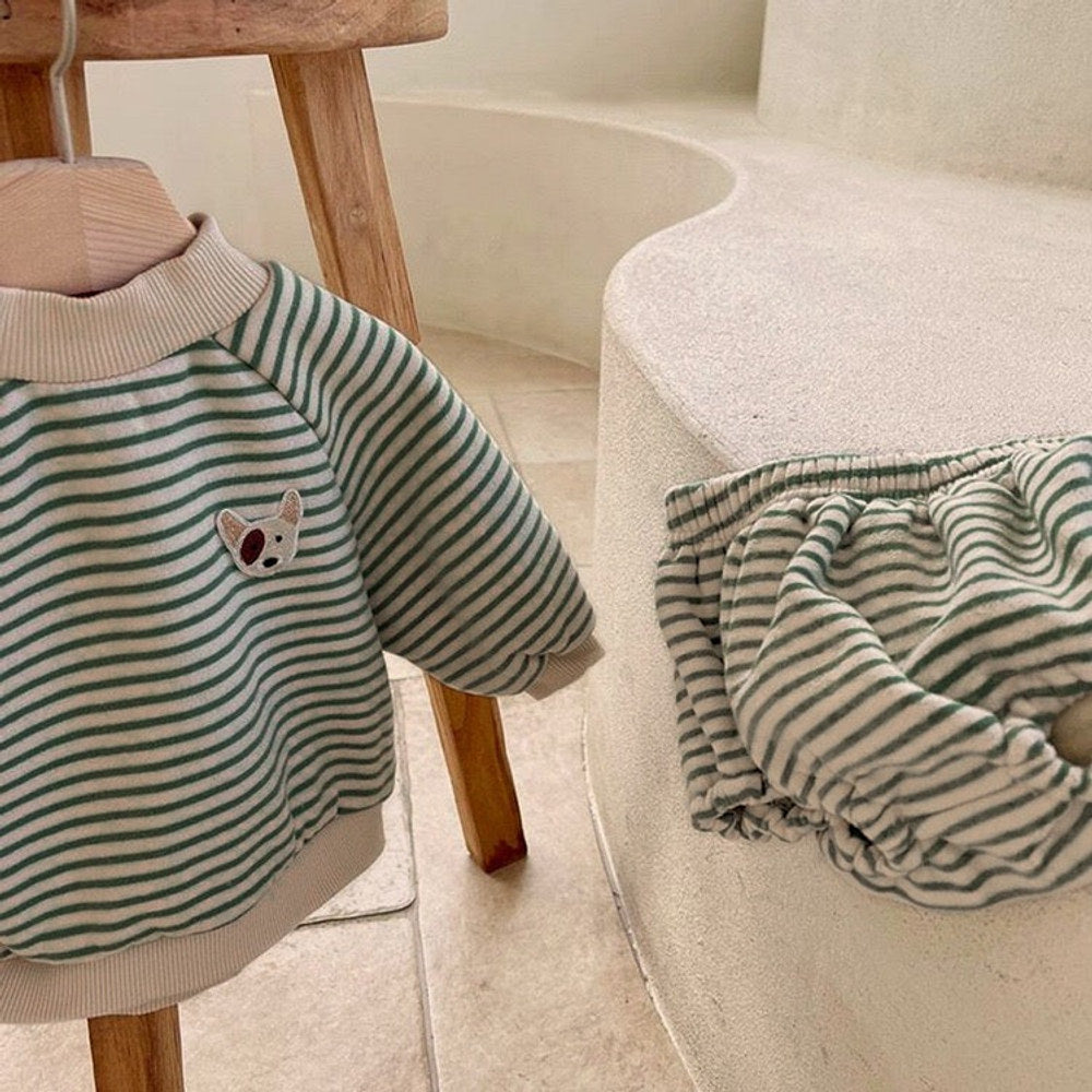 MyKids-USA® Baby Striped Pattern Hoodies Combo Triangle Shorts Sets