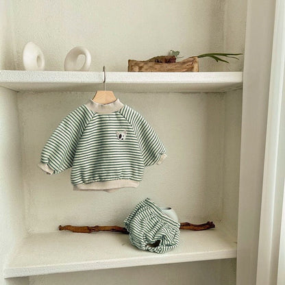 MyKids-USA® Baby Striped Pattern Hoodies Combo Triangle Shorts Sets