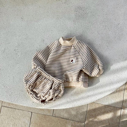 MyKids-USA® Baby Striped Pattern Hoodies Combo Triangle Shorts Sets