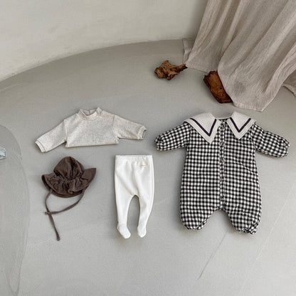 MyKids-USA® Baby Plaid Pattern Lapel Design Quilted Warm Rompers