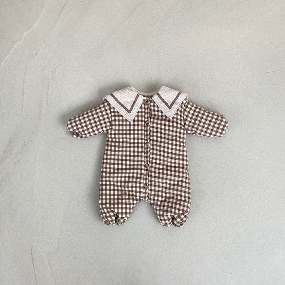 MyKids-USA® Baby Plaid Pattern Lapel Design Quilted Warm Rompers