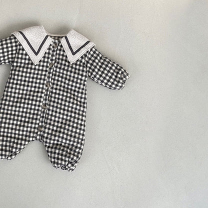 MyKids-USA® Baby Plaid Pattern Lapel Design Quilted Warm Rompers