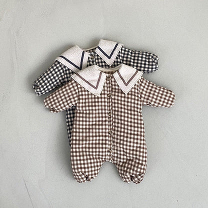 MyKids-USA® Baby Plaid Pattern Lapel Design Quilted Warm Rompers