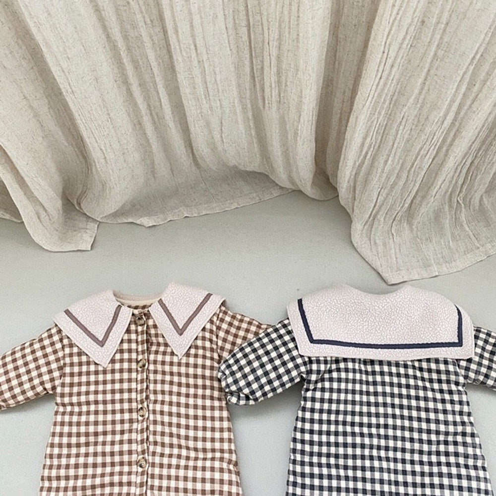 MyKids-USA® Baby Plaid Pattern Lapel Design Quilted Warm Rompers