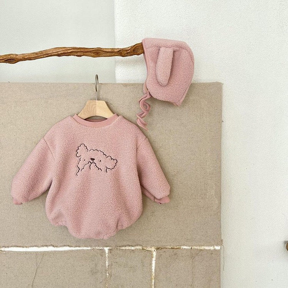MyKids-USA® Baby Cartoon Embroidered Pattern Long Sleeve Velvet bodysuit
