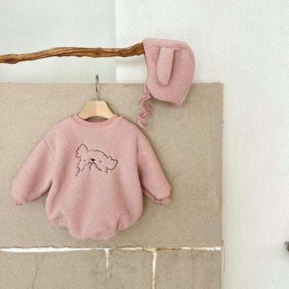 MyKids-USA® Baby Cartoon Embroidered Pattern Long Sleeve Velvet bodysuit
