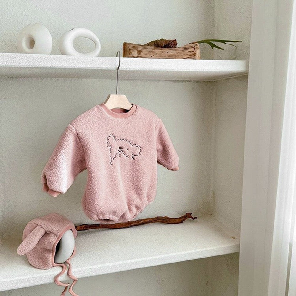 MyKids-USA® Baby Cartoon Embroidered Pattern Long Sleeve Velvet bodysuit