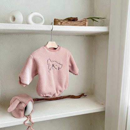 MyKids-USA® Baby Cartoon Embroidered Pattern Long Sleeve Velvet bodysuit