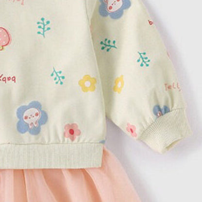 MyKids-USA® Baby Girl Cartoon Print Pattern Mesh Patchwork Design Hoodie Dress