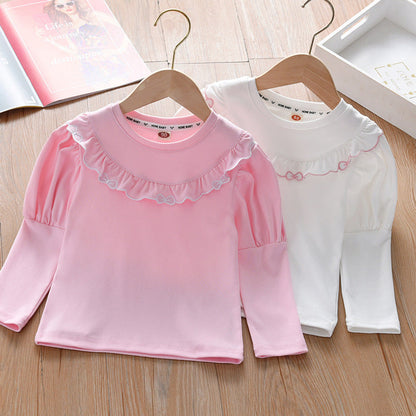 MyKids-USA® Baby Girl Solid Color Ruffle Design Shirt
