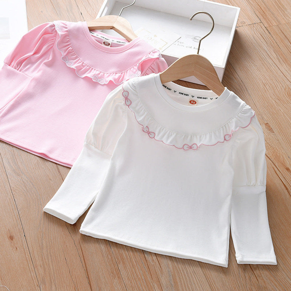 MyKids-USA® Baby Girl Solid Color Ruffle Design Shirt