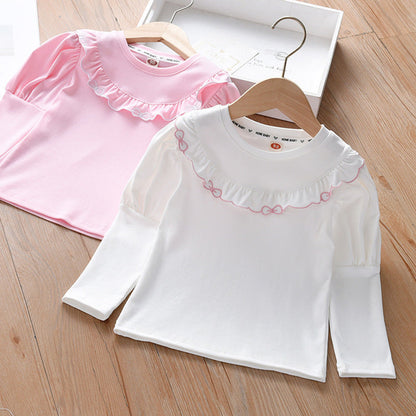 MyKids-USA® Baby Girl Solid Color Ruffle Design Shirt
