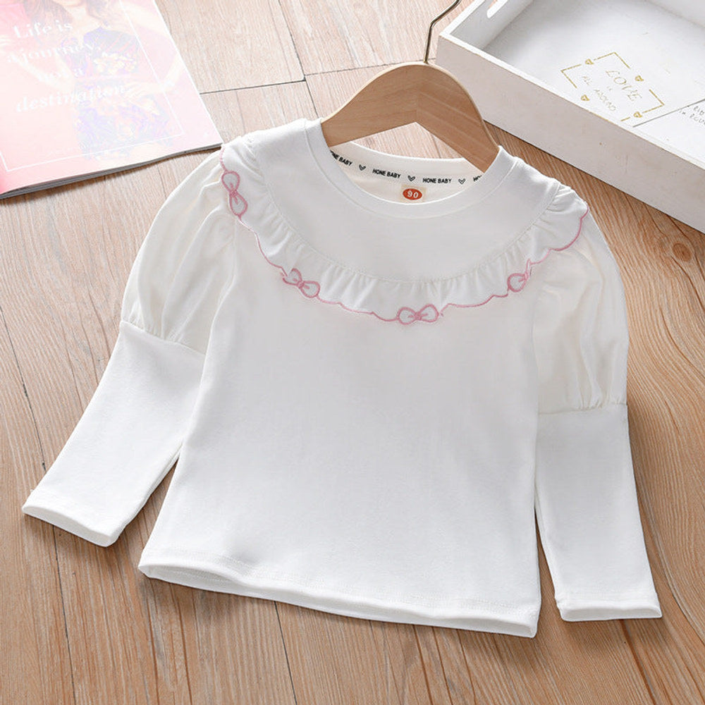 MyKids-USA® Baby Girl Solid Color Ruffle Design Shirt