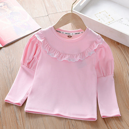 MyKids-USA® Baby Girl Solid Color Ruffle Design Shirt