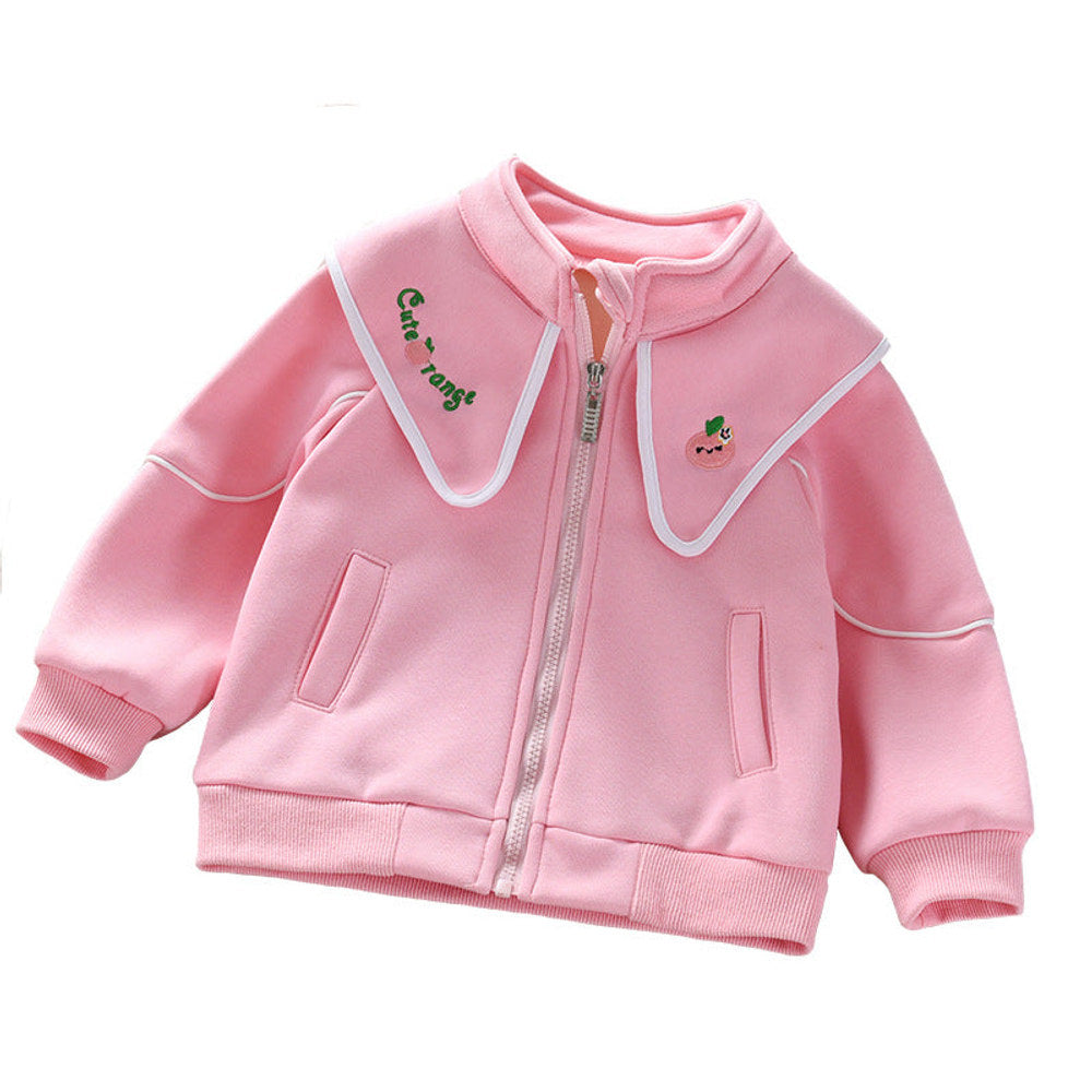 MyKids-USA® Baby Girl Embroidered Lapel Design Solid Color Quality Coat